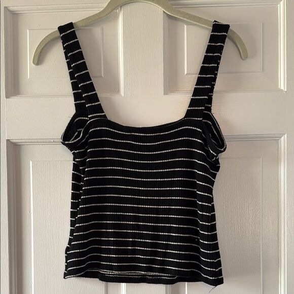 URBAN OUTFITTERS Project Social T Black White Fitted Crop Tank Top Stripe Small - Picture 3 of 6